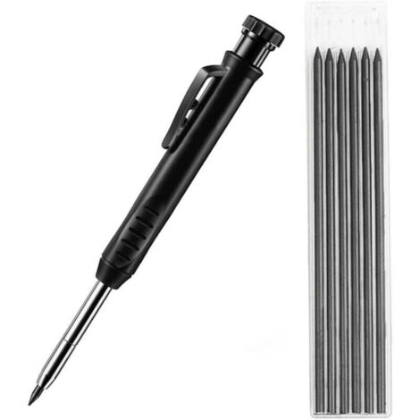 Zimmermannsbleistifte, Zimmermannsbleistifte, Druckbleistiftmarker, Tieflochmarker mit 6 Bleistiftminen, für Baustellen, Streichmaß (schwarz)