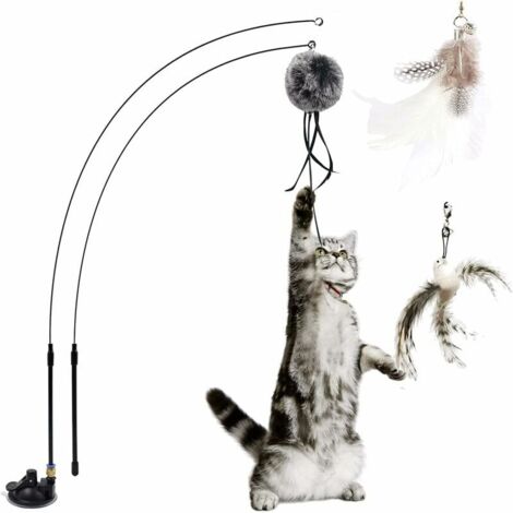 Katzenspielzeug mit Federn, Katzenspielzeug, einziehbare Angelrute, Interaktion zwischen Hauskatzen und Kätzchen, von DEBUNS
