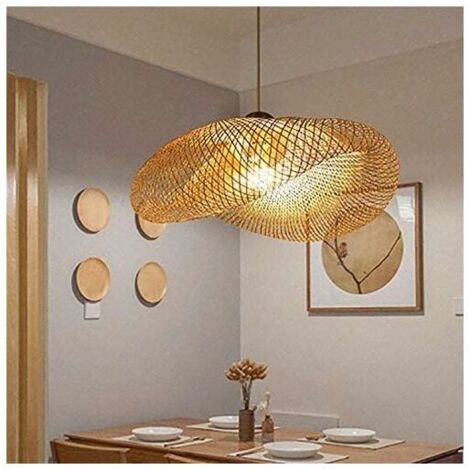 Pendelleuchte, Ohjijinn Pendelleuchte Vintage Weben Pendelleuchte Bambus und natürliches Rattan Gewebte Hängelampe Kreative Nostalgische Einstellbare E27 Bambus Hängelampen Kronleuchter Wohnzimmer Caf