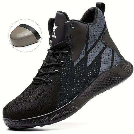 Sicherheits-Arbeitsschuhe mit Stahlkappe für Herren und Damen – leichte, atmungsaktive, durchtrittsichere High-Top-Industrie-Sneaker, Schwarz-38..DEBUNS (1/5)