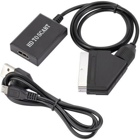 HDMI-Scart-Adapter mit HDMI- und Scart-Kabeln, HDMI-zu-Scart-Konverter, kompatibel mit NTSC/PAL für PS4 Sky HD Blu-Ray-Player HDTV STB (1/5)