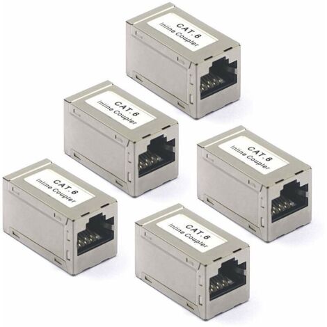 RJ45-Koppler, Ethernet-Cat6-Adapter, Buchse auf Buchse, Kabelstecker, geschirmt, 5 Stück, von DEBUNS (1/5)