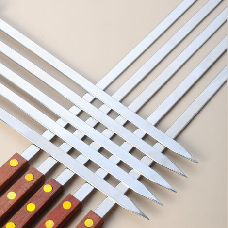Set Di 6 Spiedini Piatti In Acciaio Inox Con Manico In Legno Per Barbecue 42 Cm 86395223 Set Di 6 Spiedini Piatti In Acciaio Inox Con Manico In Legno Per Barbecue 42 Cm 86395223