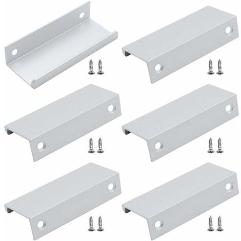 6 x Maniglia di fissaggio posteriore in alluminio Maniglia invisibile per mobili per cassetti, armadi e credenze - Argento - 80 mm di lunghezza - Ferramenta per mobili, di DEBUNS (1/5)