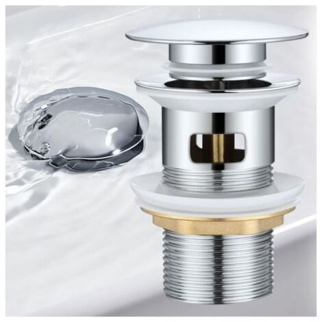 Piletta di scarico automatica con troppopieno, tappo di scarico a pressione per lavello, lavabo a scomparsa in rame cromato, DEBUNS (1/5)