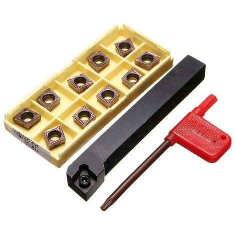 Accessorio per tornio in metallo, portautensili per tornitura 12x100 mm con 10 inserti in metallo duro CCMT09T304-PM e una barra, di DEBUNS (1/5)