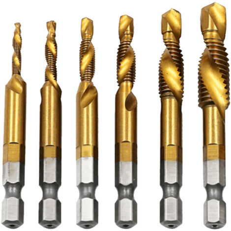 Set di 6 maschi combinati HSS 4341 Punte per maschiatura metriche 3 in 1 con gambo esagonale per maschiatura in legno, plastica, alluminio, di DEBUNS (1/5)