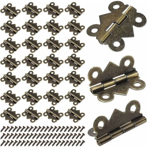 Cerniere a farfalla piccole da 25 x 20 mm, cerniere pieghevoli, cerniere in bronzo antico per mobili, ante, cassetti, armadietti, con 200 viti + 50 cerniere, di DEBUNS (1/5)