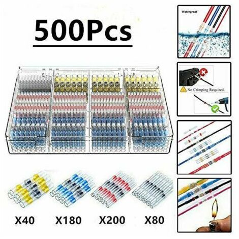 500 pezzi di guaina termorestringente per saldatura elettrica, connettori elettrici termorestringenti Maidodo, impermeabili, isolati, in rame per uso automobilistico marino, DEBUNS