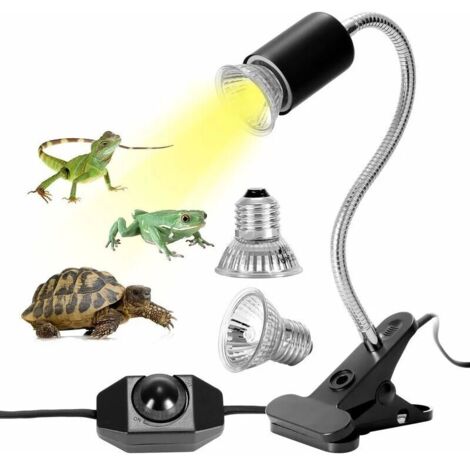 Kit lampada riscaldante per tartarughe, lampada riscaldante per rettili con 2 lampadine UVA UVB da 25 W e 50 W, base lunga, rotazione a 360° per tartarughe, rettili, lucertole, serpenti, camaleonti..D
