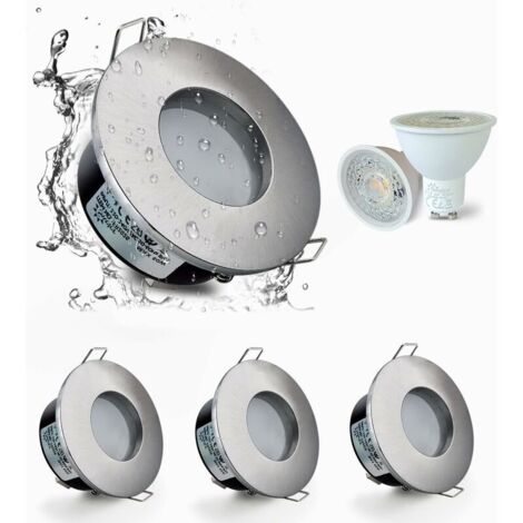 Set di 4 faretti da incasso a LED IP65 impermeabili, faretto da incasso bianco caldo 3000K da 5W per bagno e cucina, illuminazione da incasso a soffitto, taglio 68 mm, alloggiamento lampada in nichel (1/5)