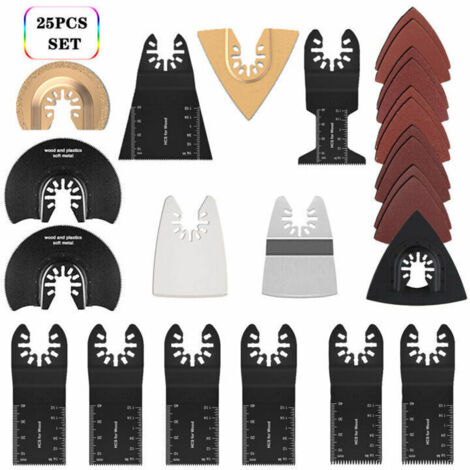 Kit di accessori per lame per seghe multiutensile, 25 pezzi di accessori per seghe multiutensile oscillanti universali per Fein Multimaster, Dremel, Bosch, Makita, Dewalt e altri, di DEBUNS (1/5)
