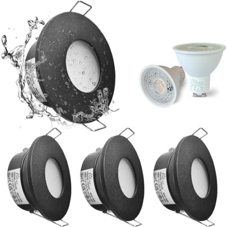 Set di 4 faretti da incasso a LED impermeabili IP65, faretto da incasso bianco caldo 3000K da 5 W per bagno e cucina, illuminazione da incasso a soffitto da 68 mm, nichel satinato tagliato - alloggiam (1/5)