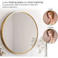 Specchio da parete, specchio circolare Ohjijinn da parete, specchio da parete rotondo da 60 cm con cornice in alluminio spazzolato oro per ingresso, bagno, toilette, soggiorno, camera da letto