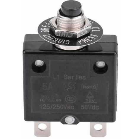 Disyuntor de 20 A con interruptor térmico de reinicio opcional, 125-250 V CA, 50 V CC, protección contra sobrecargas, interruptor de botón pulsador, de DEBUNS