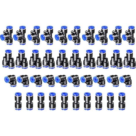 Conectores neumáticos de 4 mm, 40 unidades, conectores rápidos para aire comprimido, 4 formas para sellar tubos de aire comprimido (tipo Y/T/recto/ángulo). DEBUNS