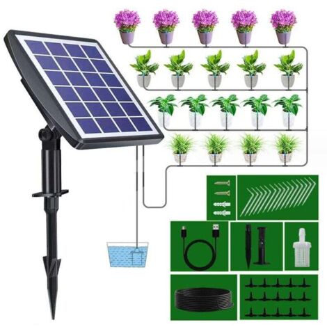 Sistema de riego automático solar, kit de riego por goteo con temporizador para balcones, terrazas y jardines. DEBUNS (1/4)