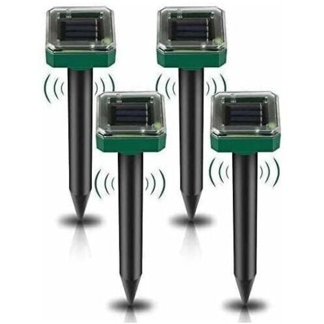 Paquete de 4 repelentes solares ultrasónicos, ahuyentador solar de topos y ratones para exteriores, ideal para jardines, topos, topillos, tuzas, serpientes y otros roedores, DEBUNS