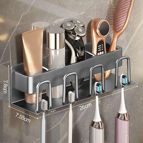 Soporte para cepillo de dientes eléctrico, sin perforaciones, para pared, ahorra espacio, accesorio de baño, gris, 4 tazas... DEBUNS (1/5)