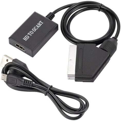 Adaptador HDMI Scart con cables HDMI y Scart, convertidor HDMI a Scart compatible con NTSC/PAL para PS4, reproductor de Blu-ray Sky HD, HDTV STB