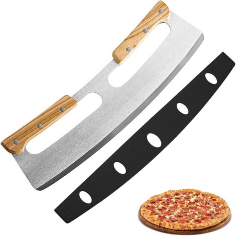 Cortador de pizza, cuchillo para pizza de acero inoxidable de 35 cm con mango de madera, cuchillo profesional para cortar de forma rápida y uniforme (plateado)..DEBUNS (1/5)
