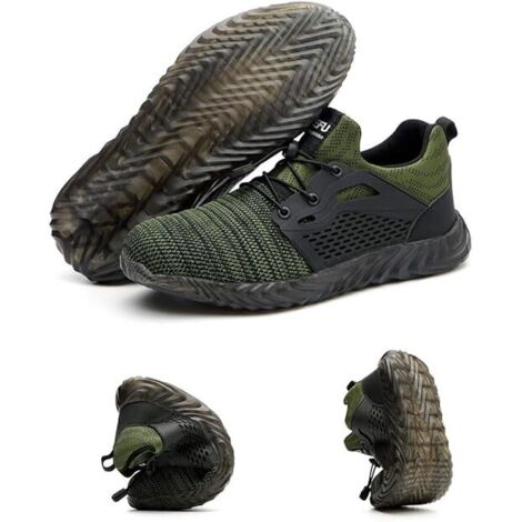 Zapatos de seguridad para hombre y mujer, botas de trabajo, para obras de construcción, zapatillas deportivas, protección con puntera de acero, zapatillas deportivas, EUR Verde 44 (1/4)