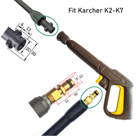 Pistola de repuesto y lanza pulverizadora para hidrolavadoras Karcher K2, K3, K4, K5, K6 y K7. Pistola pulverizadora de chorro de agua de conexión rápida para las series K2 y K7.