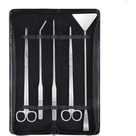 Kit de paisajismo para acuario 5 en 1 de acero inoxidable, herramientas para plantas acuáticas, pinzas, tijeras y espátula. (1/5)