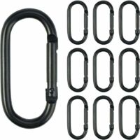 DEBUNS - 10 mosquetones pequeños negros de 2 cm y 5 cm, minimosquetones de aluminio con resorte para escalada, llaveros, para sujetar equipos en casa, viajes, camping, pesca y autocaravanas.