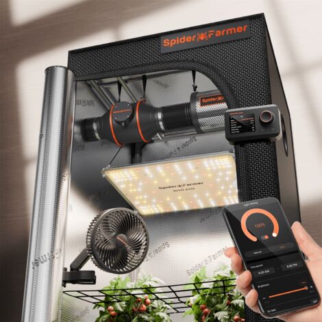 Kit complet Spider Farmer Grow Box 70x70x160 LED SF1000EVO avec ventilation, contrôle par application pour 1 à 2 plantes