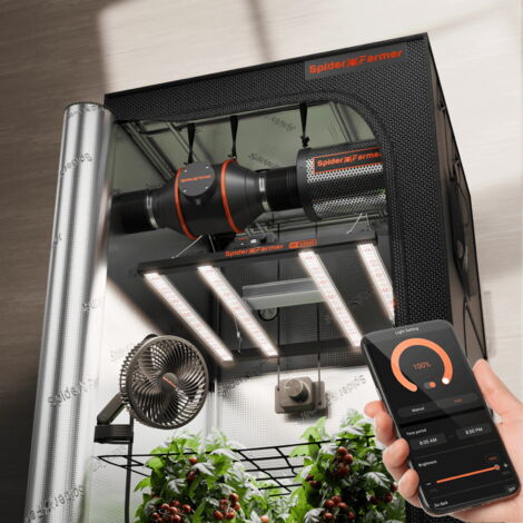 Kit complet Spider Farmer pour armoire de culture 90x90x180 cm LED G3000 avec ventilation, contrôle par application
