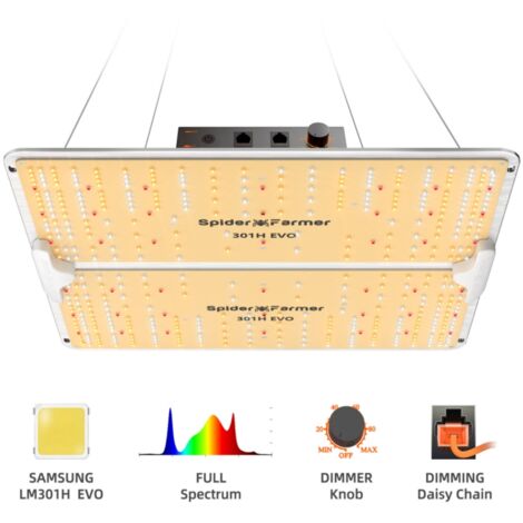 Spider Farmer – Éclairage horticole LED 200W avec gradateur – Spectre complet Samsung LM301H EVO – Pour culture intérieure professionnelle