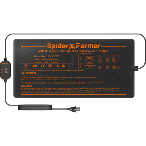 Spider Farmer Tappetino riscaldante per piantine 52 x 25 cm, tappetino per la germinazione delle piante con regolatore di temperatura per coltivazione indoor