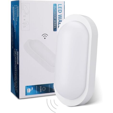 Plafonnier LED avec Détecteur de Mouvement 12W, 1080LM IP65 Étanche 4000K, Lampe de Cave Ovale pour Couloir, Garage, Escalier, Balcon, Abri Voiture, Blanc (1/5)