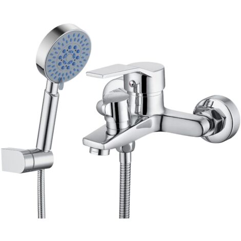 Mitigeur de Baignoire avec 5 Fonction Douche à Main Robinet de Douche avec 1,5m Flexible de Douchette pour Salle de Bain en Laiton Chromé (1/5)