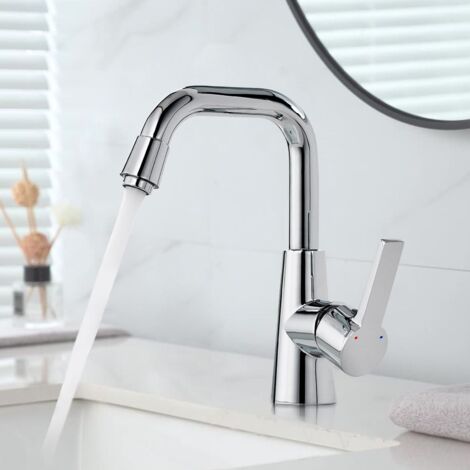 Mitigeur Lavabo, Robinet Lavabo Haut Pivotant à 360°, Robinet Lavabo Salle Bain en Laiton Chromé (1/5)