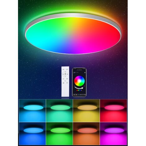 Plafonnier LED RGB rond I Panneau LED ultraplat I Changement de couleur I Plafonnier RGBW à intensité variable I Éclairage indirect I Télécommande