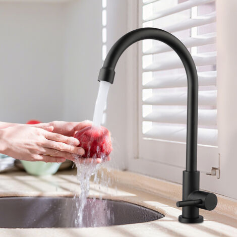 Mitigeur cuisine premium noir, monocommande, inox haut de gamme, bec pivotant 360°, robinet robuste haute pression (1/5)