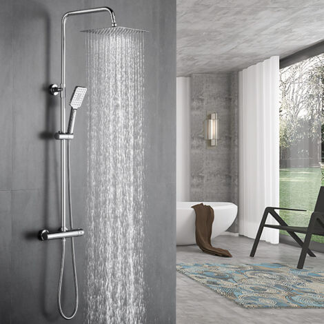 Système de douche thermostatique complet – Colonne avec tête pluie 10”, inox 304, mitigeur thermostat, support mural réglable, confort optimal (1/5)
