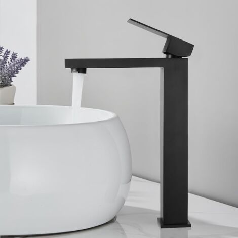 Oraymin – Mitigeur Lavabo en Acier Inoxydable 304 Noir - Robinet Salle de Bain Moderne avec Poignée Carrée - Robinetterie Lave Mains Eau Chaude et Froide - Robinetterie Lave Mains Démontable (1/5)