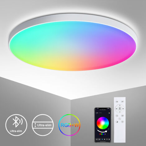Oraymin – Plafonnier LED Connecté Bluetooth – Design Ultra-plat – Ø30cm 22W 2200lm Blanc Réglable + RGB Pilotable par Bluetooth pour Salon, Chambre, Salle de Jeux, Enfant