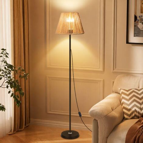 Oraymin – Lampadaire sur Pied Style Bohème en Rotin Tressé - H170 cm - Culot E27 - Socle Noir Élégant - Luminaire Design pour Salon, Chambre et Bureau (Sans Ampoule)