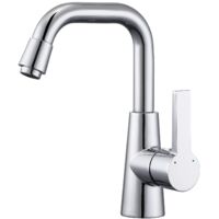 Robinet Lavabo avec Barboteur Démontable, Rotatif à 360°, Mitigeur de Lavabo en Laiton, Haut de 245mm