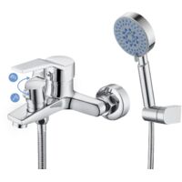 Mitigeur de Baignoire Robinet de Douche avec Pommeau de douche Economie d'eau Laiton Chrome pour Salle de bain
