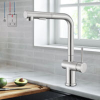 Robinet cuisine extractible 2 jets, inox premium 304, pivot 360°, haut arc, idéal pour chauffe-eau, facile à installer