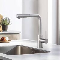 Mitigeur Cuisine Basse Pression avec Douchette Extractible, Robinet 2 Jets, Rotation 360°, 3 Raccords pour Chauffe-eau (Boiler), Acier Inoxydable Brossé