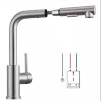Robinet Cuisine Basse Pression avec Douchette Extractible 2 Modes, Rotation 360°, 3 Raccords pour Boiler, Mitigeur Inox Brossé Résistant et Pratique