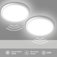 Lot de 2 Plafonniers LED 18 W 1800 LM avec Détecteur de Mouvement, IP44 Étanche, Ultra Plat, 4000 K Blanc Neutre, Diamètre 23 cm – Couloir, Escalier, Cave, Balcon