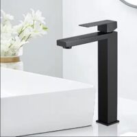 Mitigeur Lavabo Noir Haut 24 cm, Robinet Salle de Bain en Acier Inoxydable 304, Mélangeur Évier Moderne avec Bec Haut