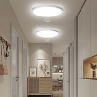 2x Plafonnier LED 18 W 1800 LM Ultra Plat avec Détecteur de Mouvement, IP44 Étanche, Blanc Neutre 4000 K – Couloir, Escalier, Cave, Balcon